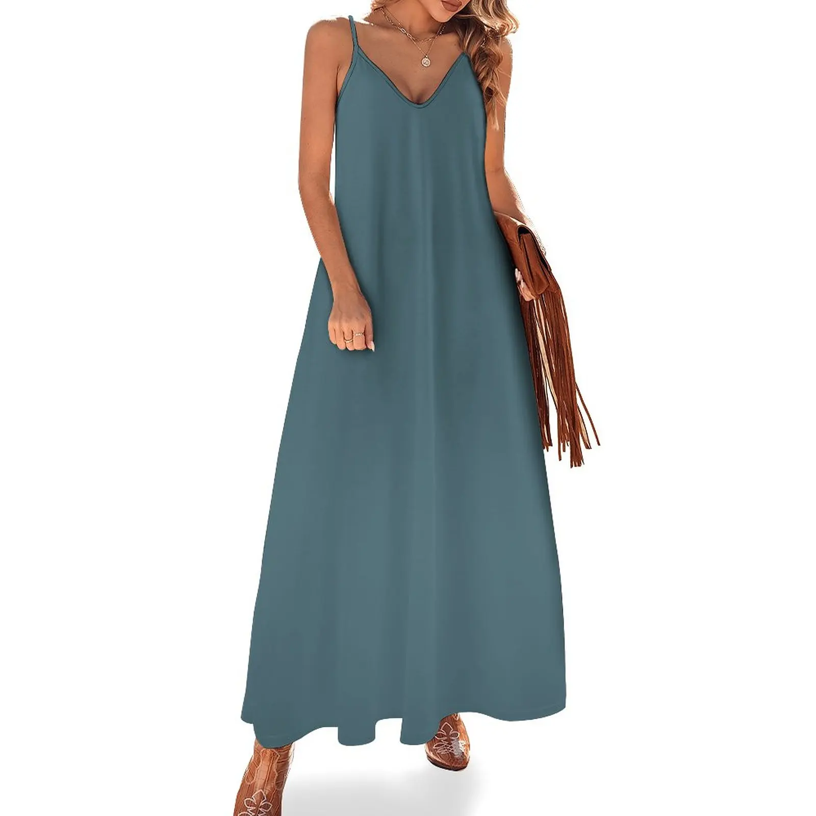

Deep Hydro blue solid colour Sleeveless Dress Summer dresses for women summer dress woman 2024