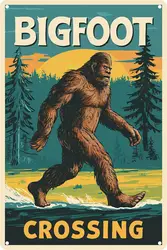Sasquatch Bigfoot Crossing Vintage Metal Wall Art Sign - Rustic Decor for Garage, Bathroom, or Living Room (Aluminum sign)