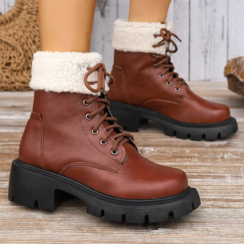 

Women's Luxury Plush Platform Boots 2023 Winter Faux Suede Non Slip Ankle Boots Fluffy Fur Warm Cotton Shoes Zapatos De Mujer