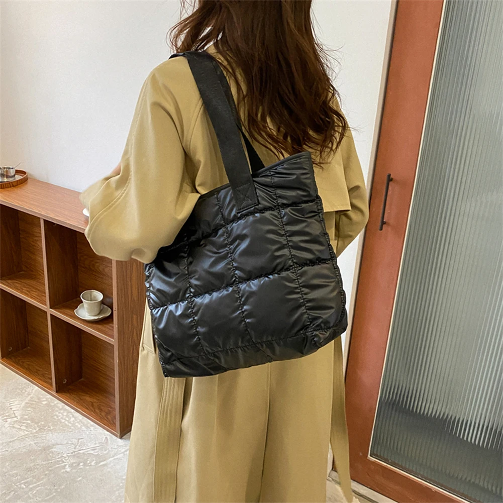 Fashion Shoulder Bags Ladies Tote Handbags Large Capacity Cotton Padded Quilted Solid Color Top-handle Bags Rhombus Purses
