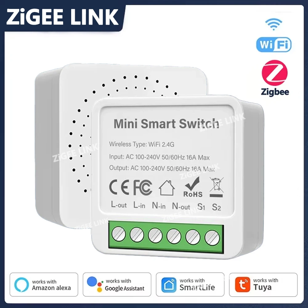 Tuya Zigbee3.0/Wifi MINI Smart Switch Two-Way Control Wireless Light Switch Works with Alexa Google Home