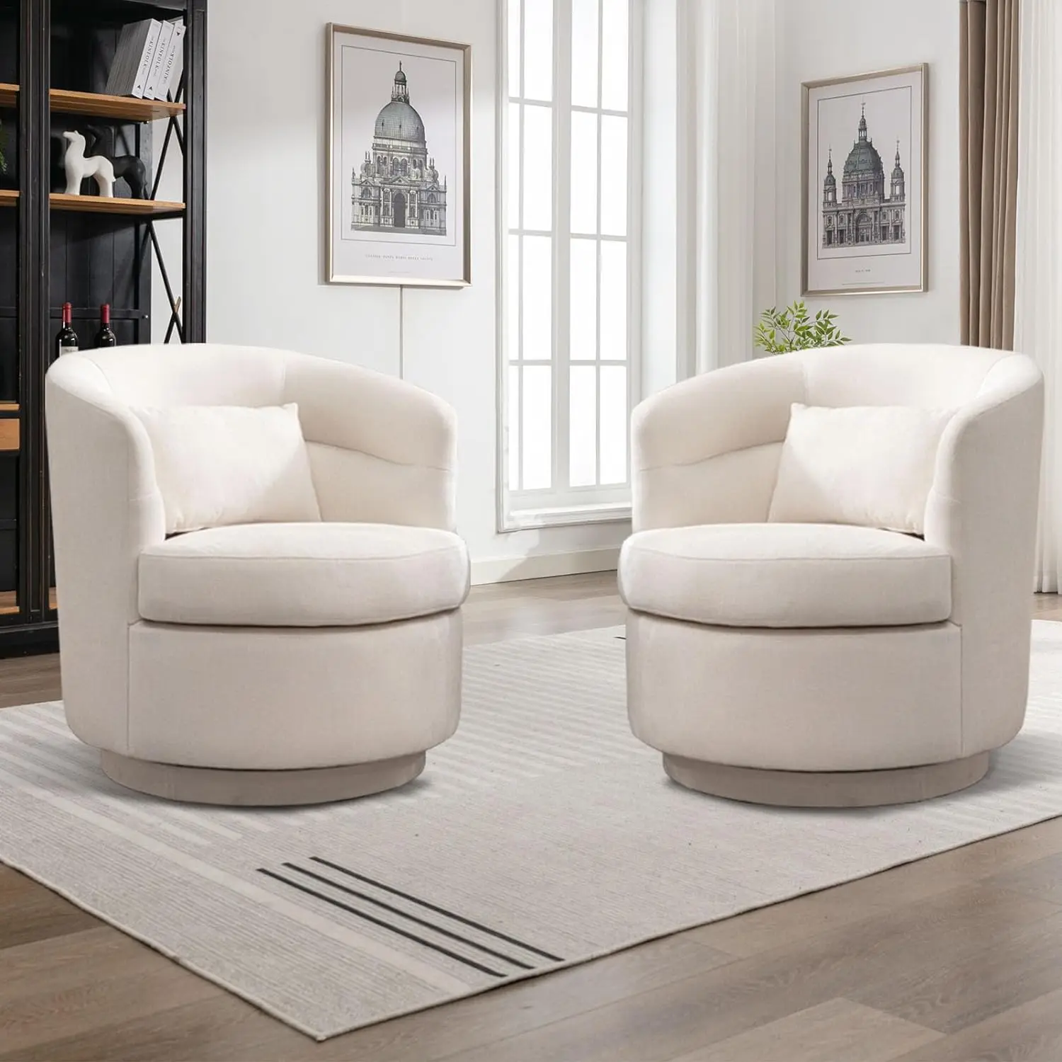 Modern 360 Degree Swivel Barrel Chair Round Accent Arm Sofa for Living Room Bedroom Comfortable Comfy Coffee Table Furniture