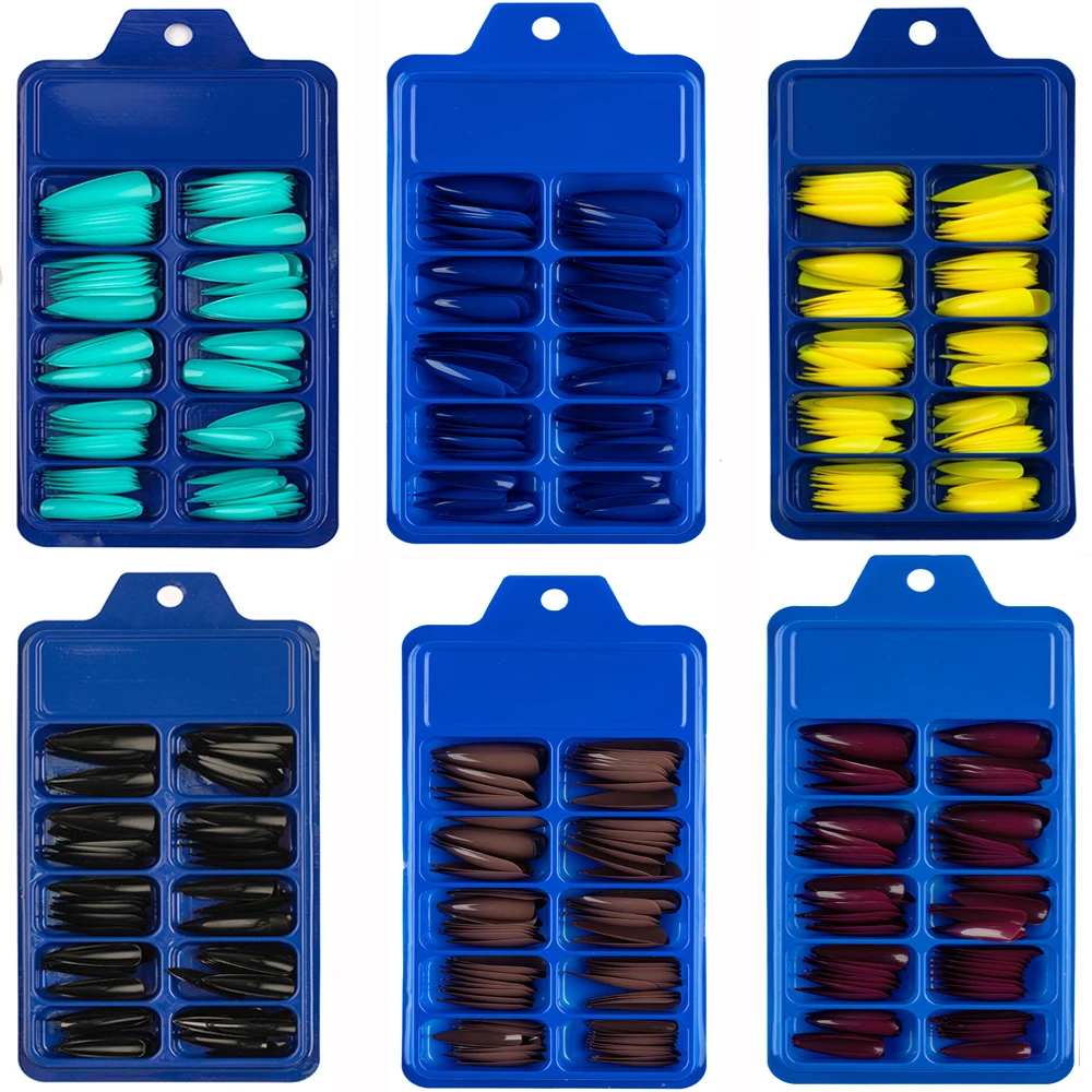 

24/100Pcs Candy Color False Nail Extension Forms French Acrylic Nail Tips Full Cover Solid Color Pointed False Nails Sets Tools