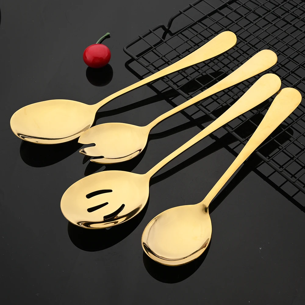 2Pcs Silver Stainless Steel Salad Spoon Fork Salad Server European Style Dinnerware Cutlery Set Kitchen Tool Accessories