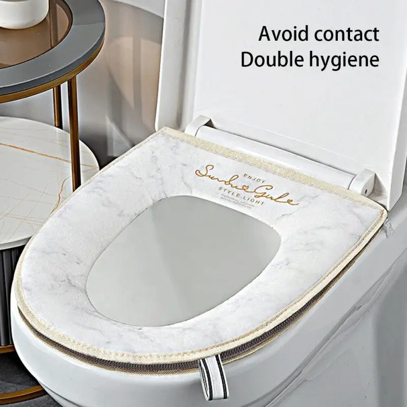 Waterproof Seat Cover Mat Four Seasonal Universal Household Zip Toilet Cover Thicker Soft with Handle Toilet Pad Circle