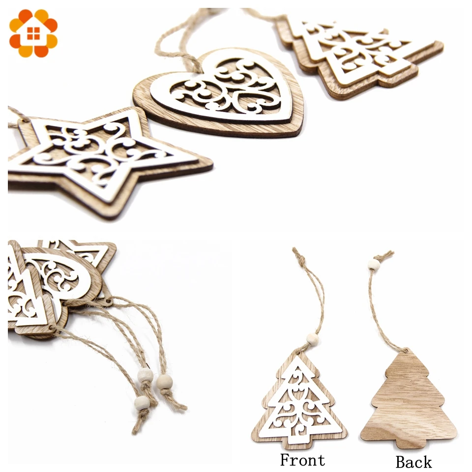 Christmas decorations 6PCS/Lot Multi European White Wooden Pendants Ornaments Hanging Gifts Wedding&Christmas Party Decorations Tree Ornaments