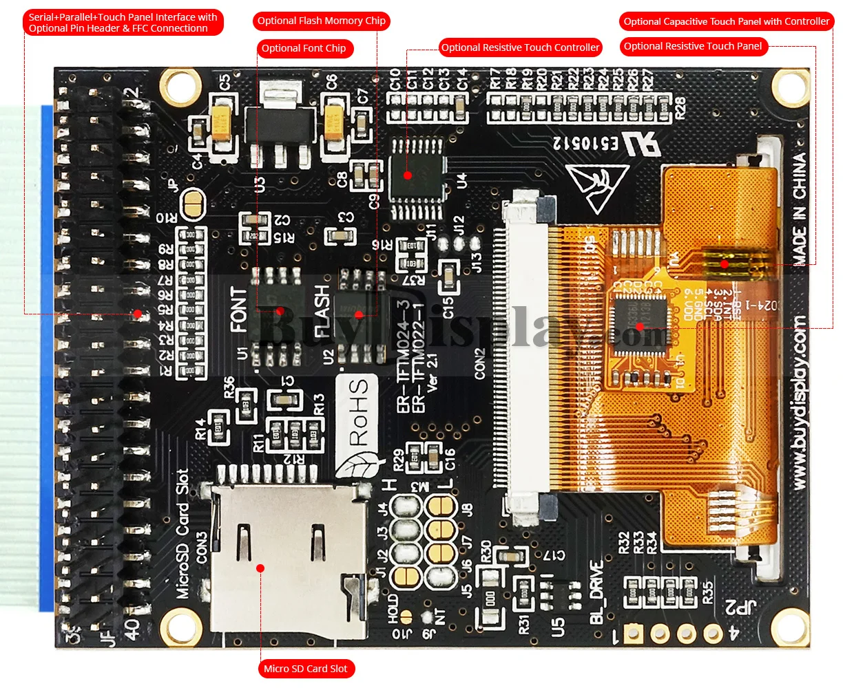QVGA 2.4"TFT LCD Touch Shield 320x240 Serial Module Display,ILI9341