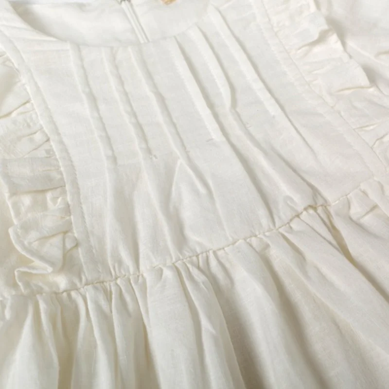 Summer Spring New Girl Cotton Linen Long Dress Kids Princess Casual Dresses Pink & White Girls Children Clothes