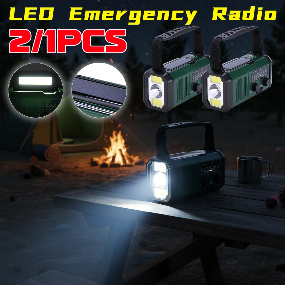 Radio d'urgence LED AM/FM, 1 à 2 pièces, radio météo, batterie externe à manivelle 10000mAh, lampe de lecture SOS, récepteur radio solaire