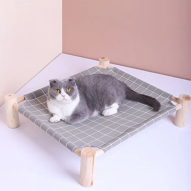 Cat and Dog Hammock Bed  Wooden Cat Hammock Elevated Cooling Bed Detachable Portable Indoor Outdoor Pet Bed Suitable 4