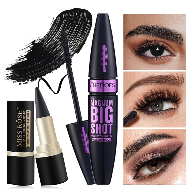Dense eye black eyeliner combination waterproof sweat proof non smudging durable makeup fixing eyelash eyeliner