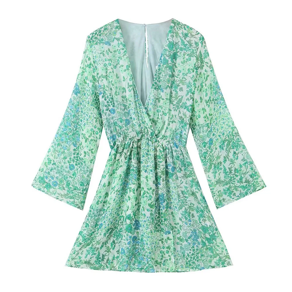 

Early autumn new fashion women's temperament casual V-neck long-sleeved flower print short jumpsuit