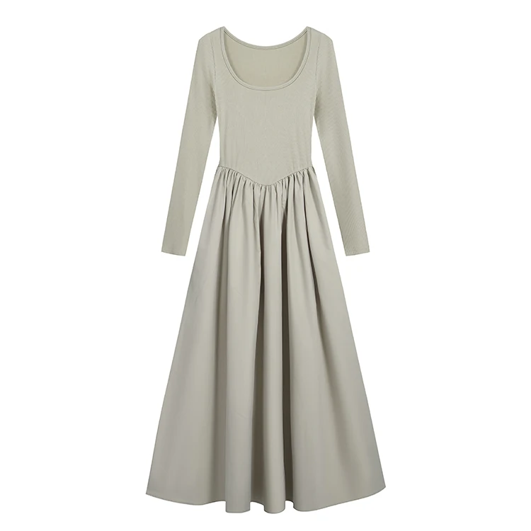Casual Knitted Midi Dresses for Women Solid Long Sleeves Square Collar A-line Autumn New Elegant Dress Female Slim Vestidos