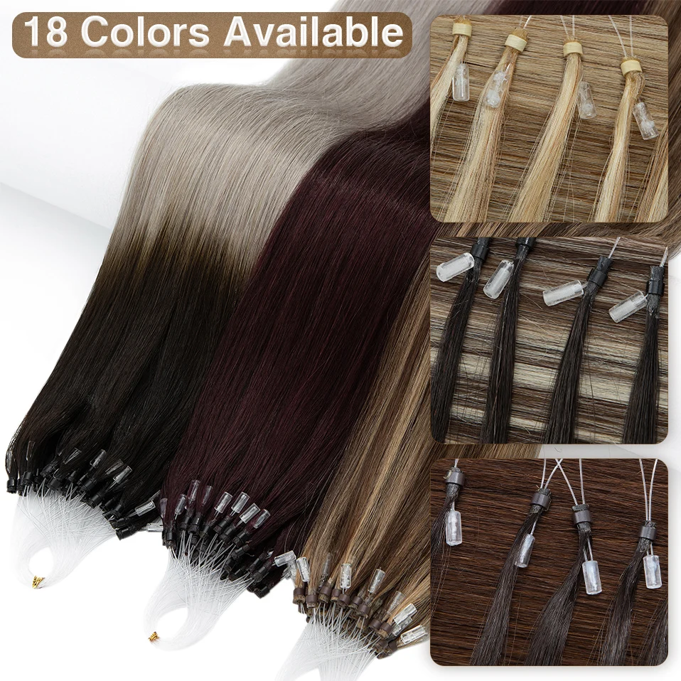 S-noilite Micro Loop Hair Extension Human Hair 1g/strand Micro Link Ring 50pcs Keratin Capsule Straight Thick Natural