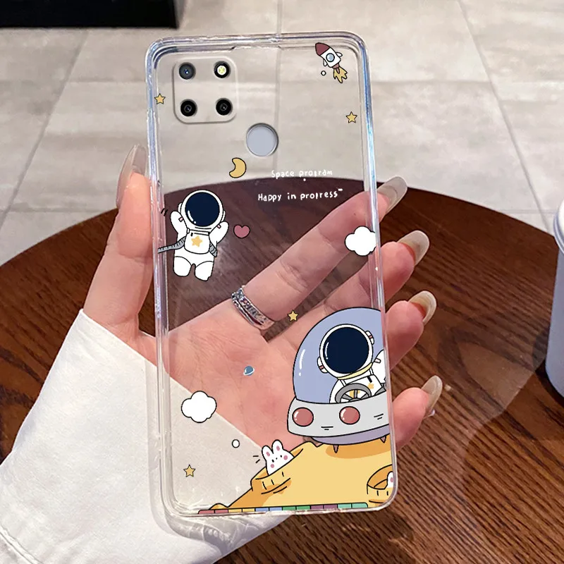 Aesthetic Cute Cat Astronaut Transparent Silicone Phone Case Cover