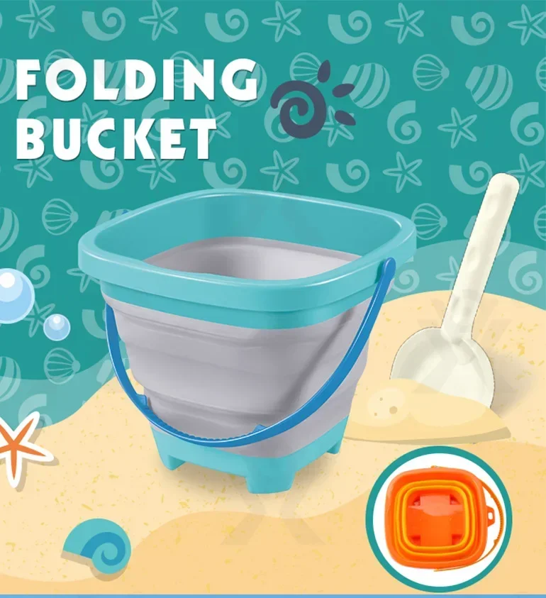 Collapsible Beach Sand Toys for Kids Travel Beach Toys for Kids with Foldable Sand Bucket Beach Shovel Toys Kit for Toddlers 2