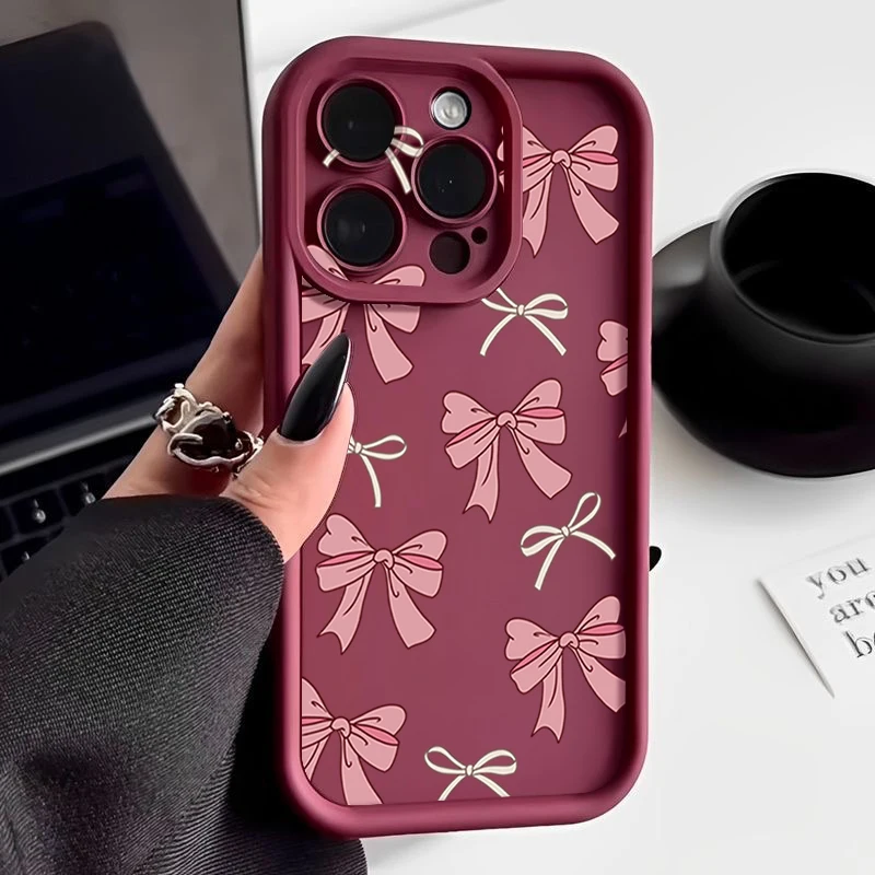 Chic Pink Bow Print Soft TPU Silicone Phone Case Cover