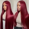 99J Colored Lace Front Human Hair Wigs Straight Burgundy 13x4 HD Transparent Full Lace Frontal Wig Red Glueless Wigs For Women 1