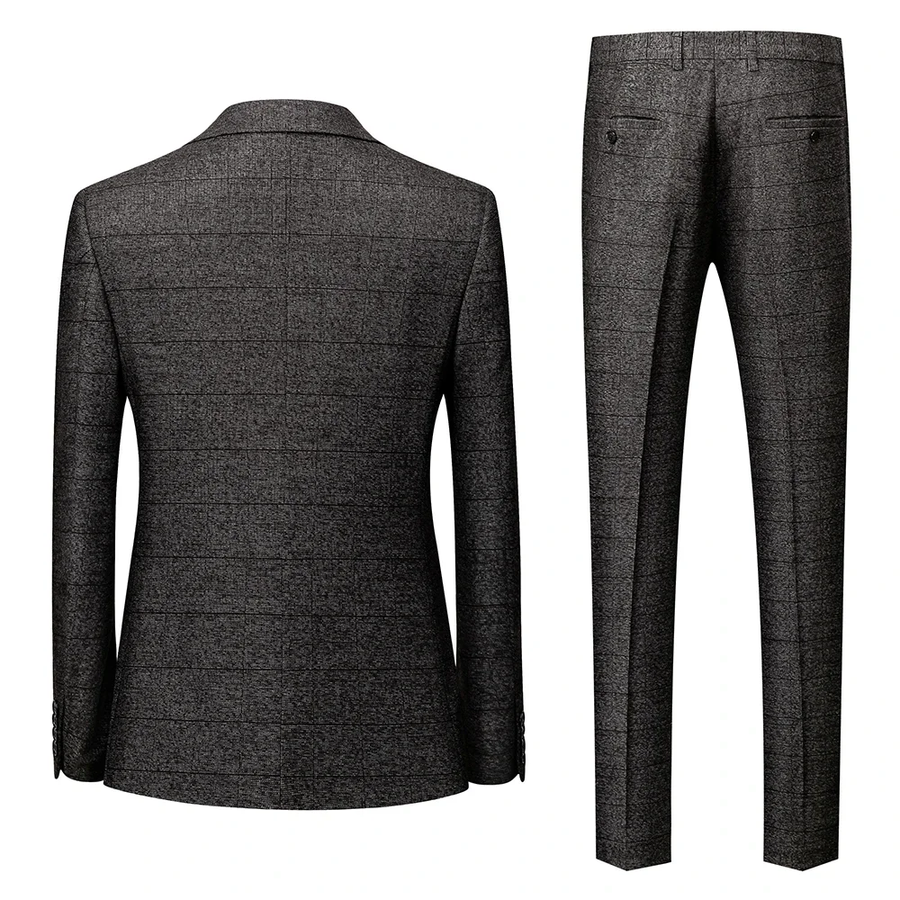 Men's Casual Boutique Business British Plaid Striped Suit Coat Trousers Waistcoat Blazers Jacket Pants Vest