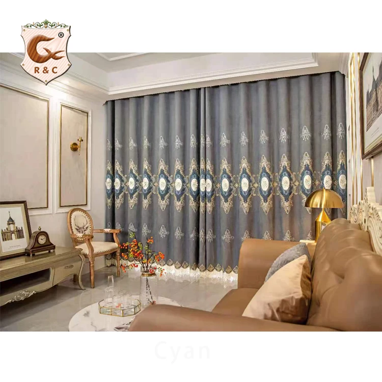 

Wholesale Luxury Embroidered Fabric Curtain 4 Colors European Style Curtain Decoration for Living Room Bedroom