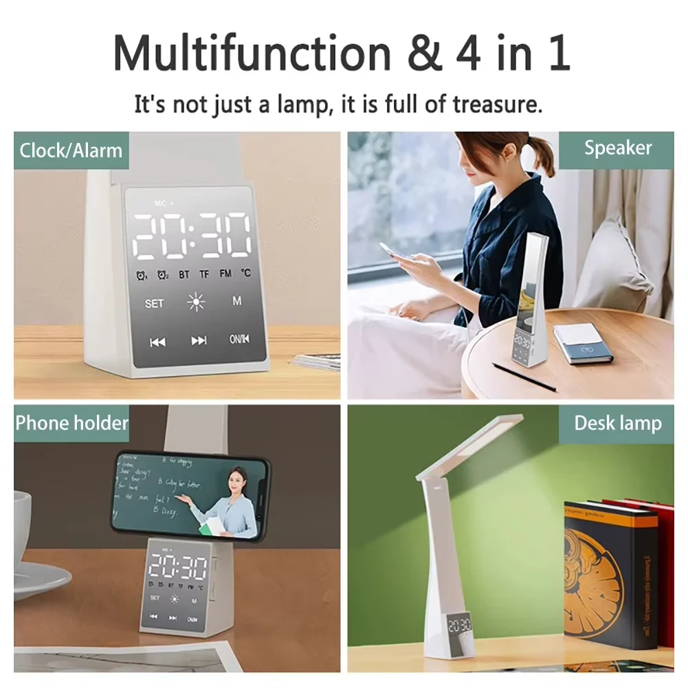 Led Desk Lamp With Alarm Clock 3 Color Temperature Stepless Dimming USB Charging Night Light Eye-Protection Reading Table Lamps 4