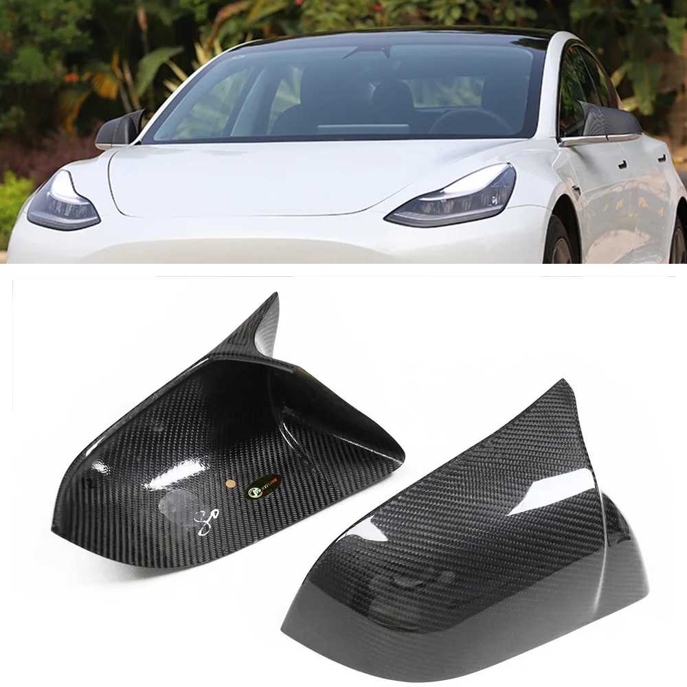 

Mirror Cover For Tesla Model 3 2017-2023 Real Carbon Fiber Car Exterior Side Rear View Case Cap Rearview Reverse Shell Add On