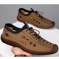 Été hommes sandales en cuir Tendon semelle sans lacet plat sandales décontractées en plein air plage sandale chaussures pour hommes Sandalias De Hombre 2025 6