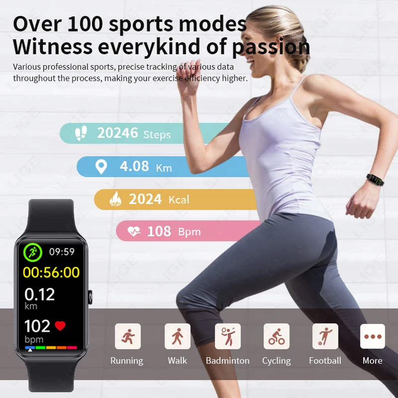 LIGE 2026 1.47” HD Smart Watch Women's Sports Fitness Bracelet Thermometer Health Monitor Waterproof Women Smartwatch For Androi