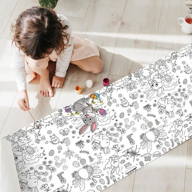 부활절 축제 분위기를 고조시키고 어린이의 창의력을 자극하는거대한 색칠 포스터 식탁보