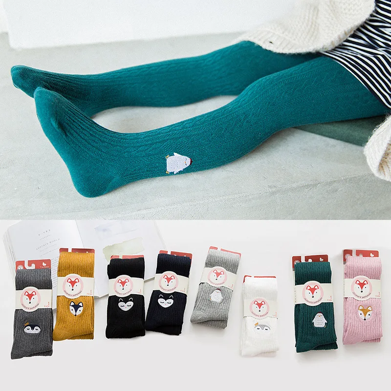 Children Tights Baby Pantyhose Girls Embroidery Cartoon Pattern Cotton Winter Stockings Trousers Autumn 1-12 Years