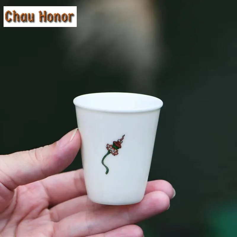 2pc/set Dunhuang Flower Blossom Ceramic Teacup Dehua White Porcelain Small Snifter Wine Cup Zen Lotus Master Cup Teaware 50ml