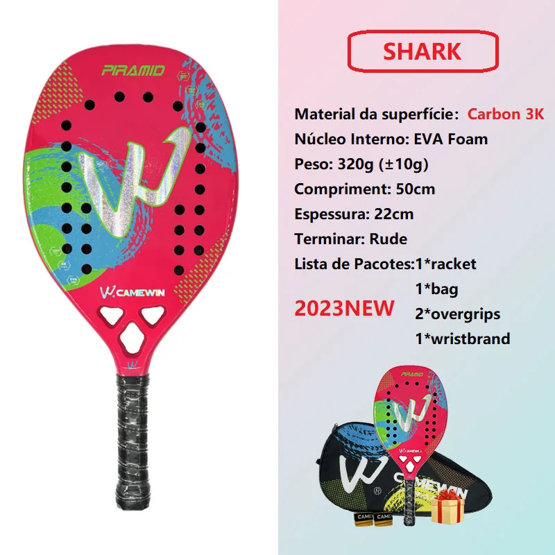 3k Camewin-Full Carbon Fiber Beach Tennis Racket Rough Surface Cover Bag Send Overglue Gift Present