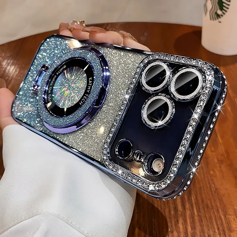 Glitter Magsafe Bracket Case for iPhone 17 16 15 11 12 14 13 Pro Max Plating Soft Bling Diamond Luxury Cover for iPhone 17 Air S6305468d19544c1abc8e7362fa16df067