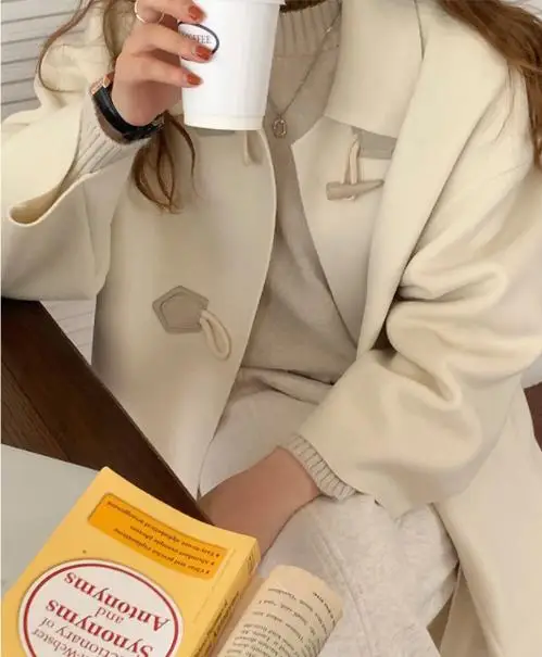 

Женское шерстяное пальто, Осень-зима 2022, модное пальто средней длины на пуговицах в стиле колледжа, свободная повседневная верхняя одежда в Корейском стиле