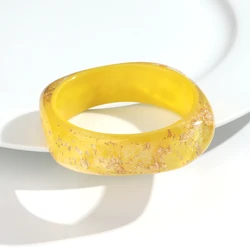 Elegant Gold Foil Irregular Square Wide Bangle - Trendy Resin Geometric Bracelet Statement Jewelry Gift (Square - yellow)