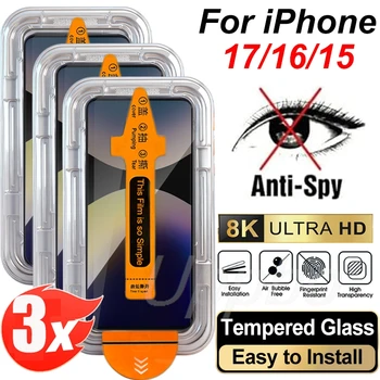 3 Pezzi Pellicola Protettiva Privacy Anti-Spia in Vetro Temperato per iPhone 17 15 Pro Max 11 13 16 12 Mini 14 Plus 16e XS XR 6 7 8
