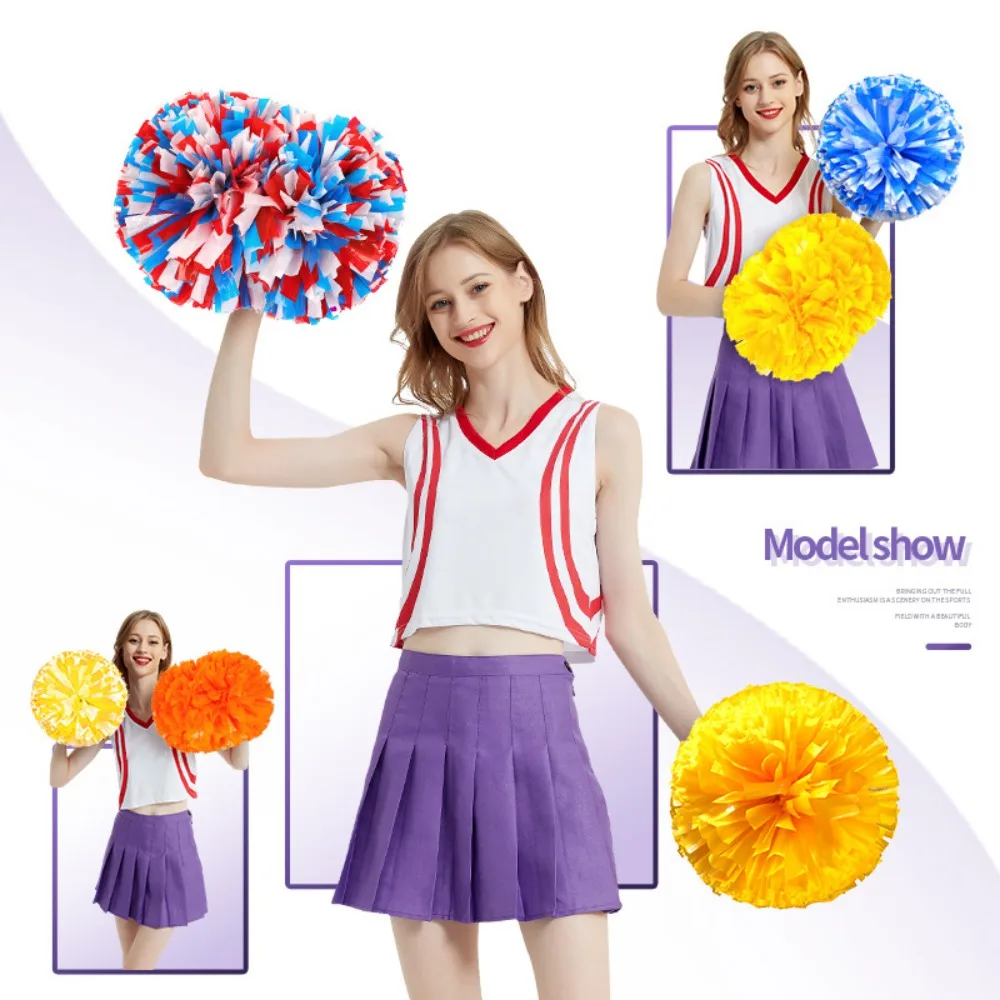 2 pezzi Cheerleading Pom Poms arcobaleno Metallic Streamer pompon ragazze Dance Party Football Club Hand Flower aerobica Cheer Balls