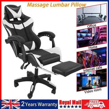 Ergonomic Gaming Chair with Footrest & Massage Lumbar Support,Racing Gamer Chair with Linked Armrests and Lumbar Support