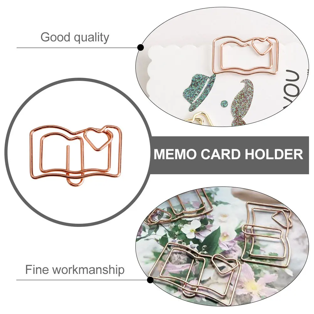 20Pcs 책 모양의 메모 클립 스테인레스 스틸 북마크 종이 클립 노트 파일 티켓 사무실 학교 용품