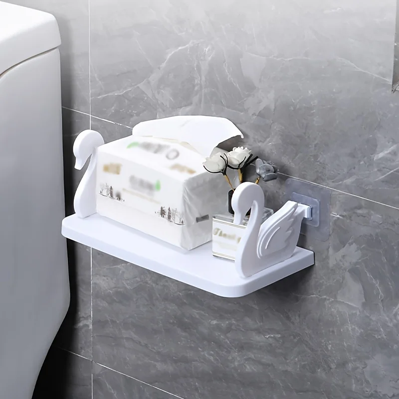 1pc swan-designed wall shelf, a versatile storage rack suitable for bathrooms, kitchens, and offices. 5