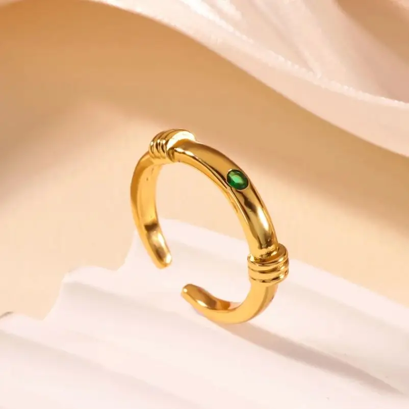 Zircon Green Knot Rings Stainless Steel Knot Opening Ring
