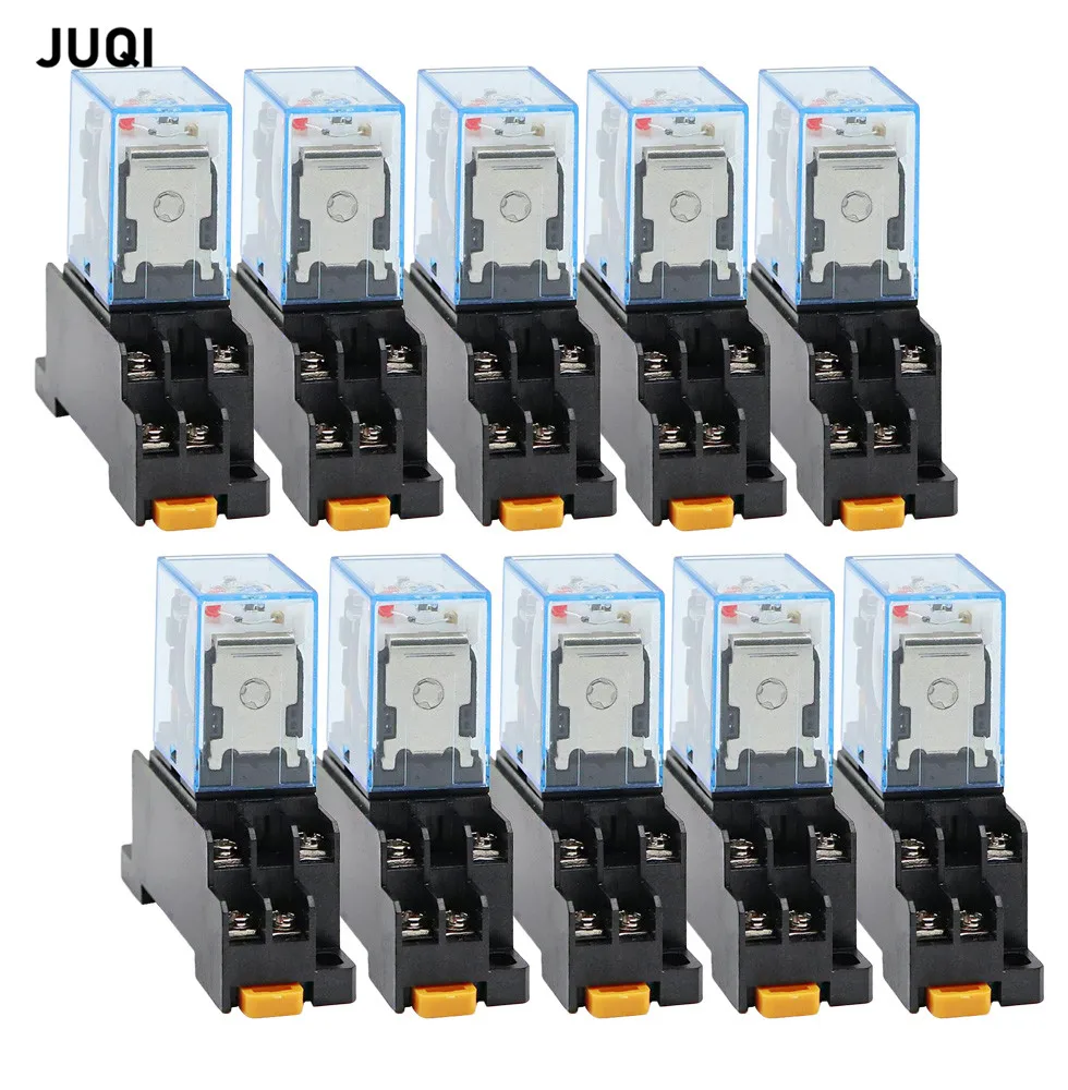 

10Pcs LY2NJ small Electromagnetic Power Relay DC12V DC24V AC110V AC220V Small relay 10A 8 Pins Coil DPDT With Socket Base