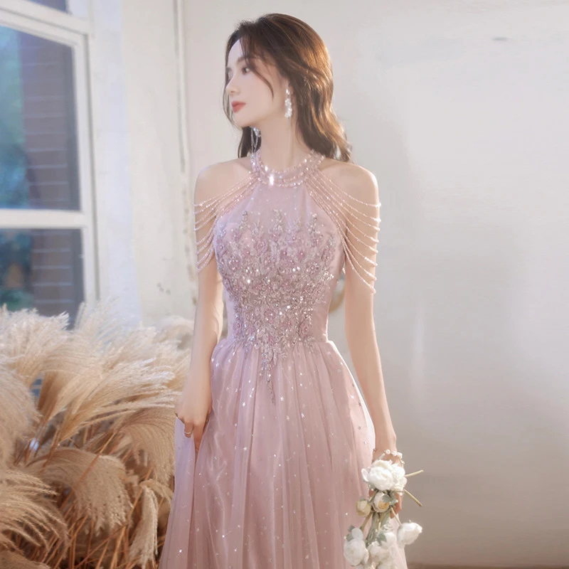 

2023 Hot Pink Evening Dress Women's New Style Temperament Celebrity Banquet Bridesmaid Engagement Birthday Host Dress