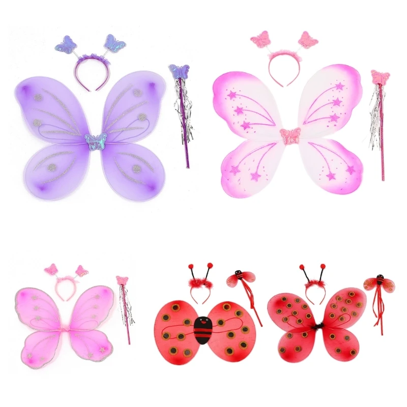 Fairy-Wings Wings Magic Wand Headband Angel Wings Costume Dress Up Kindergarten Role Play-Props Girls