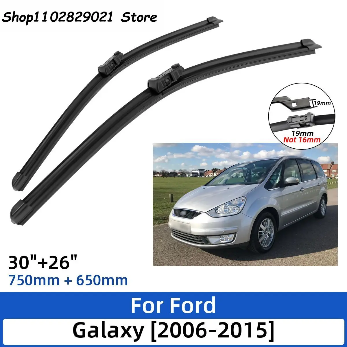 2PCSForFordGalaxy200620153026FrontWiperBladesWindshield