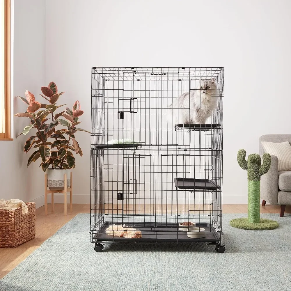 Large 3-Tier Cat Durable,Pliable Cage Playpen Box Crate Kennel-35.8"L x 22.4"W x 50.6"H, Black