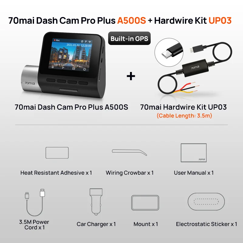 70mai Dash Cam Pro Plus+ A500s Car Video Recorder 1944p Car