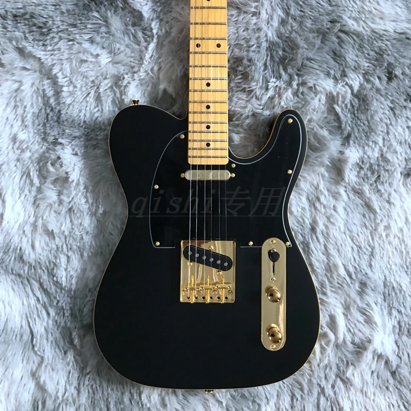 

Factory direct sales of 6-string electric guitar, black matte paint, retro color neck, gold accessories, package freight