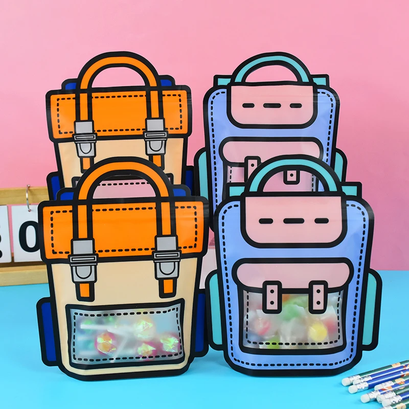 

10pcs Creative Gift Bag Snack Cartoon Schoolbags Baking Snack Self-lock Packaging Bags Kid's Favors Birthday Party Decor Gifts