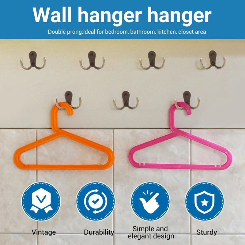 2 X Screw Hook Retro Metal Double Hook Metal Wall Mount Hanger Coat Antique Bronze For Hats-A97Q 4